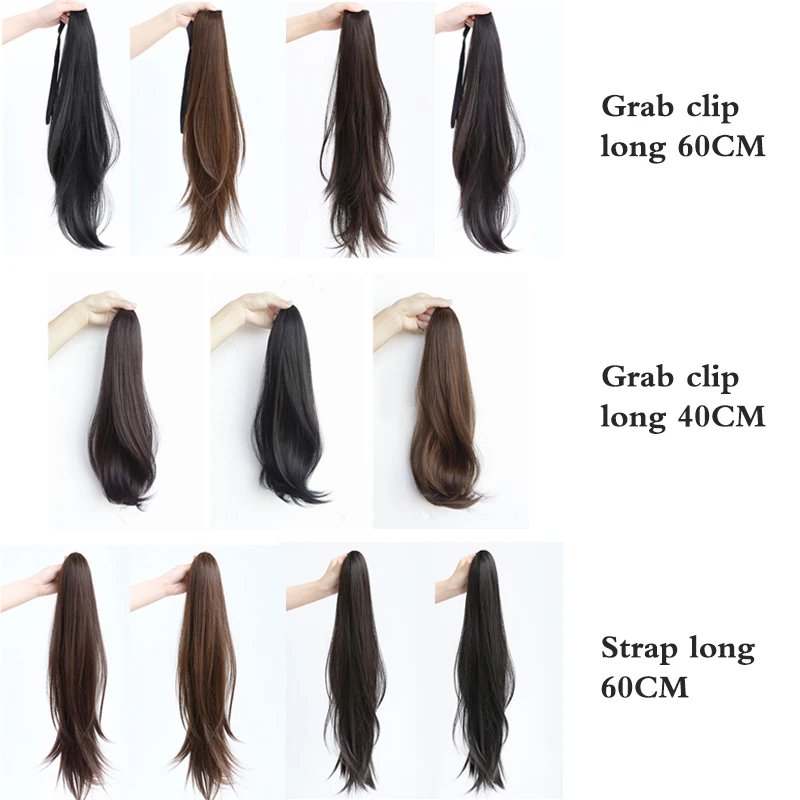 

Synthetic Grab Clip Ponytail Hair Extension Wig Natural Black 60CM Clip On Woman Horse tail Wig Long Straight Hairpiece