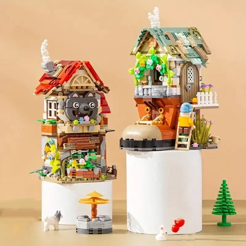 Cartoon Fairy Tale House Building Block Ornaments DIY Children's Puzzle Assembled Bricks Boys and Girls Gifts Desktop Decoration