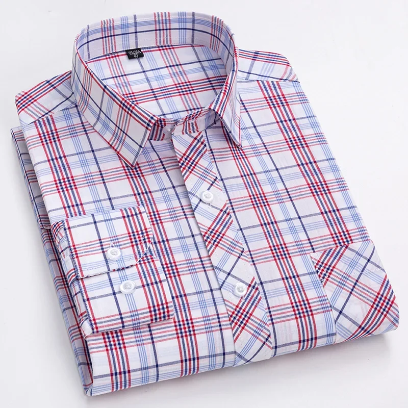 Nuevo en camisa, camisas de manga larga 100% algodón para hombres, camisa lisa formal ajustada, tops de diseñador a cuadros, ropa elegante de oficina