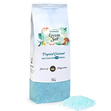 NORTEMBIO Sales de Epsom 100% Fragancia Coco Tropical 700g | Fuente concentrada de magnesio | Hidratada con Vitamina C y E
