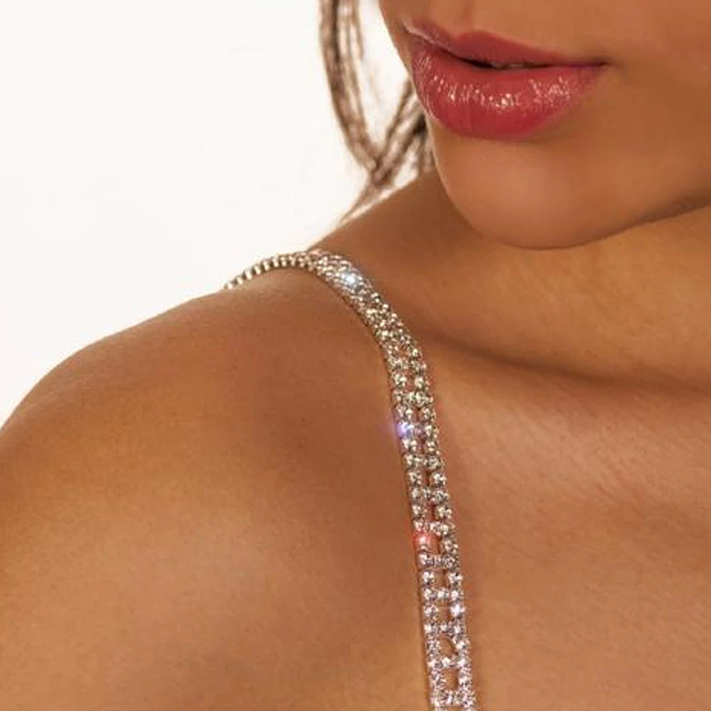 

Cut-out rhinestone Bra Strap Simple plaid bra Strap Women's silver metal strap top embellished with jewelry accessories