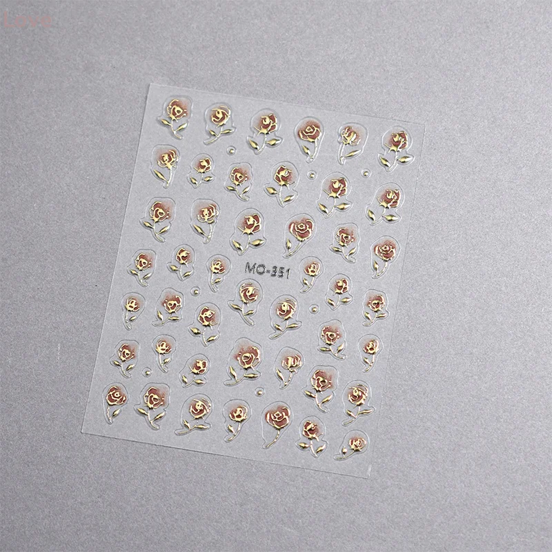[L&P] زهور الورد الذهبية ثلاثية الأبعاد ذاتية اللصق لتزيين الأظافر ملصقات عالية الجودة لإكسسوارات شارات مانيكير أنيقة