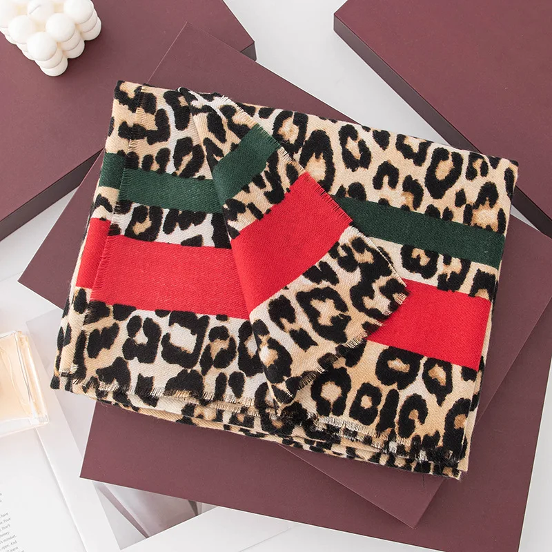 Fashion Leopard Print Scarf for Women Autumn Winter Retro Soft Imitation Cashmere Warm  Scarves Shawl Clothing Accessories Gift