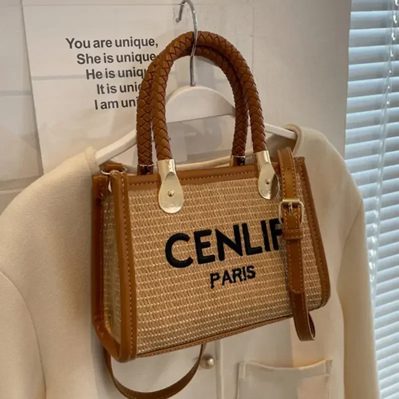 Holiday Style Grass Woven Handbag For Women Fashion Brand 2024 New Summer Popular Crossbody Bag Small Casual Beach Square Totes