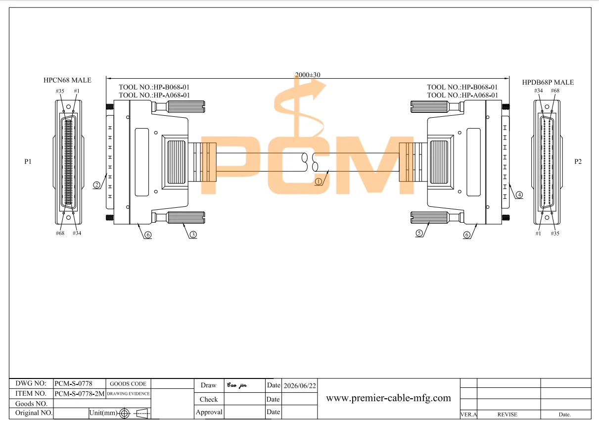 68-Pin HPCN68 zu HPDB68 Verbindungskabel, High-Density-SCSI-Kabel, EMI-geschirmtes Übertragungskabel für Datenerfassungssysteme – Detail 3