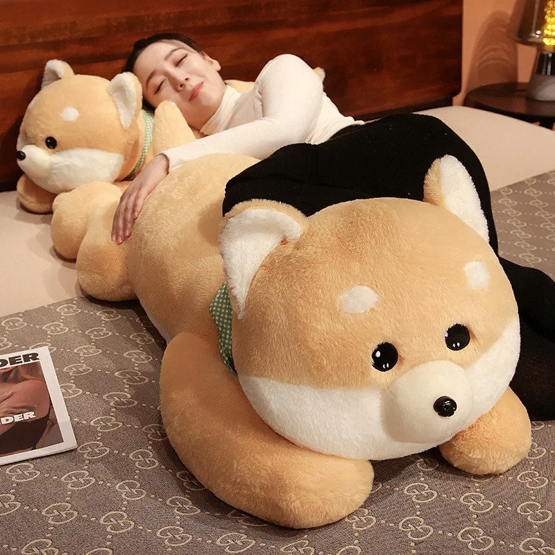 Huge 80/100CM New Akita Dog Plush Toys Kawaii Lying Puppy Pillow Stuffed Soft Fluffy Animal Accompany Dolls Gift