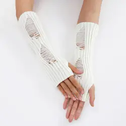 Guantes de punto sin dedos para ciclismo, calentadores de brazos para otoño e invierno, antideslizantes, alta elasticidad, diseño rasgado, mantienen