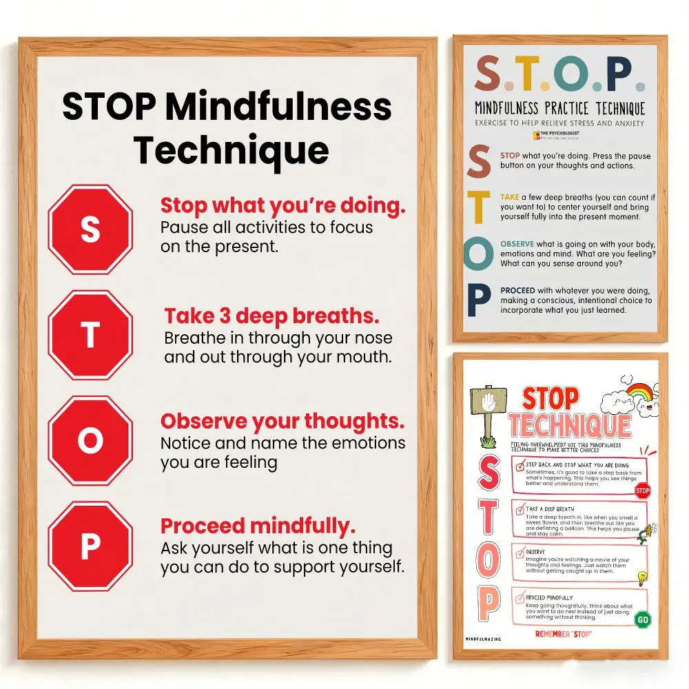 Thought Stopping Canvas Poster Intrusive Thoughts Overthinking CBT Coping Skills Mental Wellness Decor Painting Calligraphy
