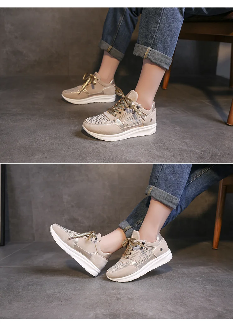 2024 New  Women\'s Non Slip Vulcanize Shoes Fashion  Wedges Platform Sneakers Shoes Sequins Lace-up of Woman Flats