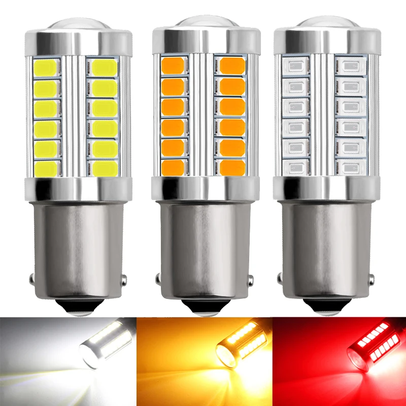 2 PCS P21W Ba15s 1156 Car LED Signal Light Bay15d 1157 12V LED Tail Trun Brake Reverse Parking Bulb Red White Yellow 5730 33SMD