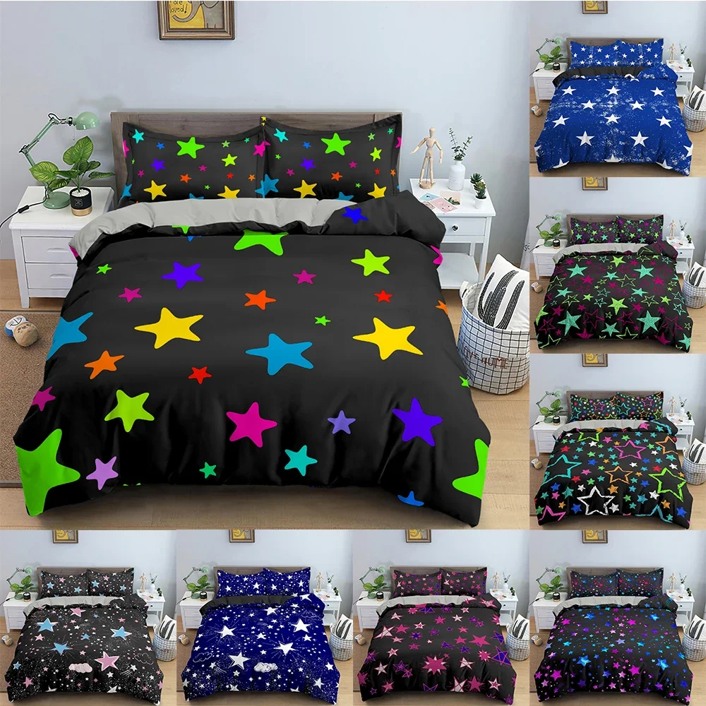 

Star Pattern Duvet Cover Colorful Stars Print Quilt Covers For Bedroom Single Twin Queen King Bedding Set Home Decor 2/3 PCS