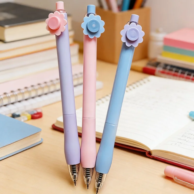 

Набор из 12 черных гелевых ручек с разноцветными чернилами, с вращающимся цветочным дизайном, бесшумные ручки для снятия стресса, выдвижные гелевые ручки для студентов, девчачьи ручки для письма.