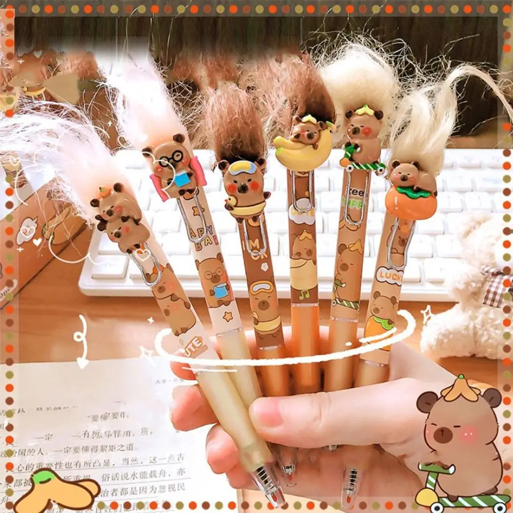 Creative Kawaii Capybara Gel Pen Cartoon Pretty Cute Erasable Pen 0.5mm Aesthetic DIY Hair Style Pen School Office