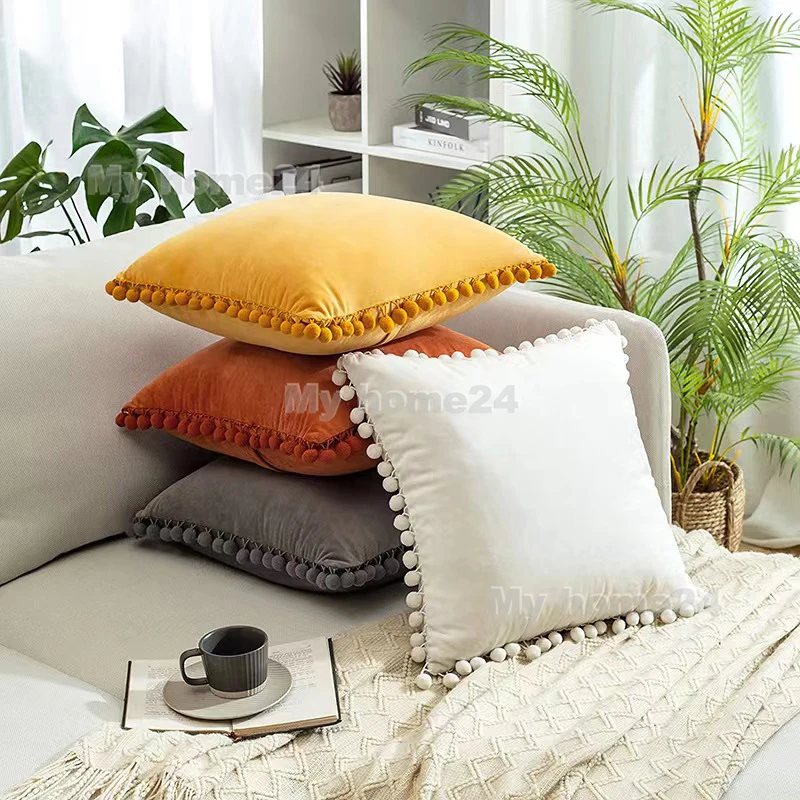 1PC Pillowcase With Pile Home Solid Color Pendant Pillowcase 45*45cm 35*35cm Throw Pillow Decoration Soft Throw Pillowcover