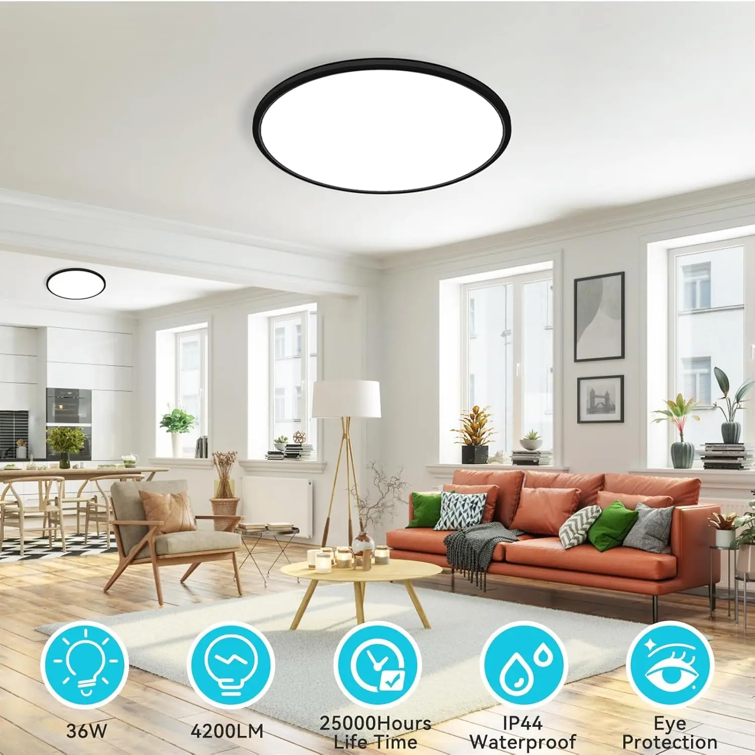 Plafoniera da incasso nera da 16.5 pollici libitit, 3 pezzi 4200Lm 36W apparecchio di illuminazione a soffitto grande e luminoso, 3000K/4500K/6000K