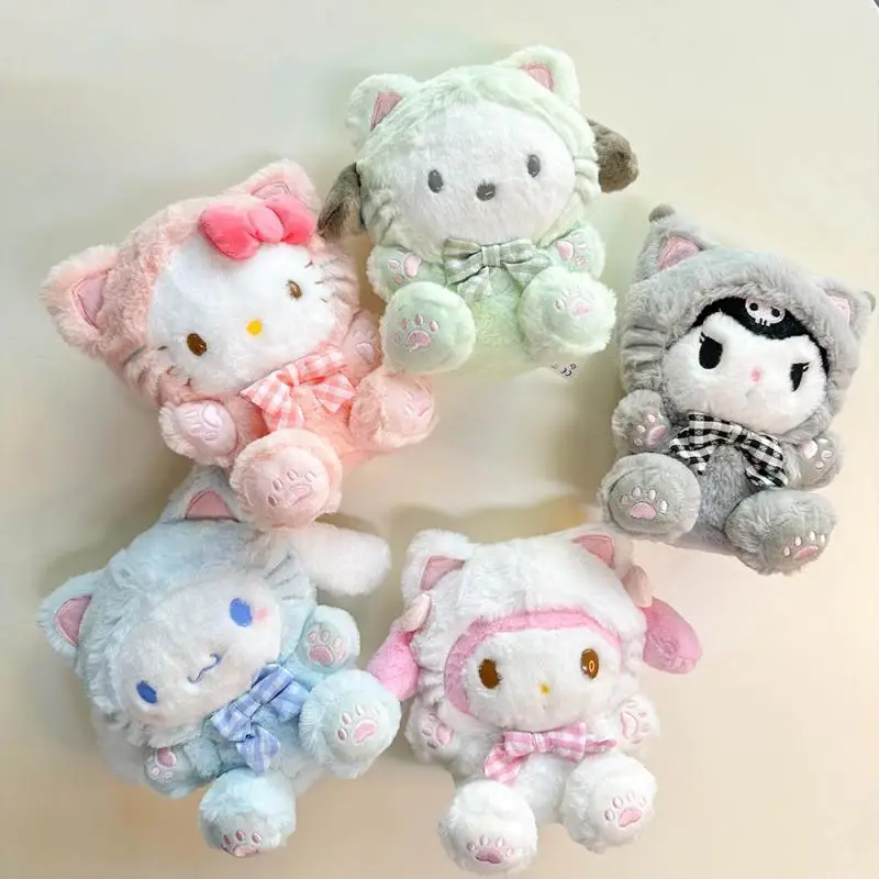 Sanrio Cat Series Plushie Doll Hello Kitty Cinnamoroll Cute Cartoon Plush Toy Kuromi My Melody Soft Pillow Kid Birthday Gift