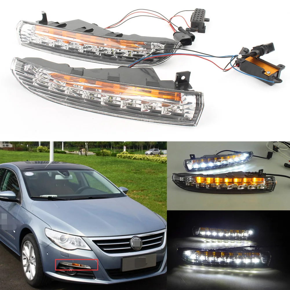 White/Amber Switchback LED Daytime Running Light Fog Lamp For Volkswagen Passat CC 2009 2010 2011 2012