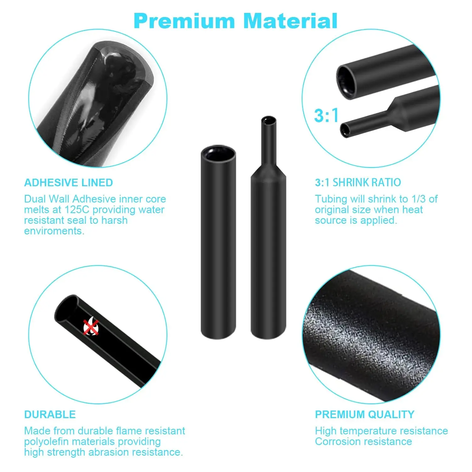 접착제가 늘어선 400개 와이어 열수축 튜브 키트, 와이어용 산업용 열수축 튜브, 3:1 해양 등급 열수축