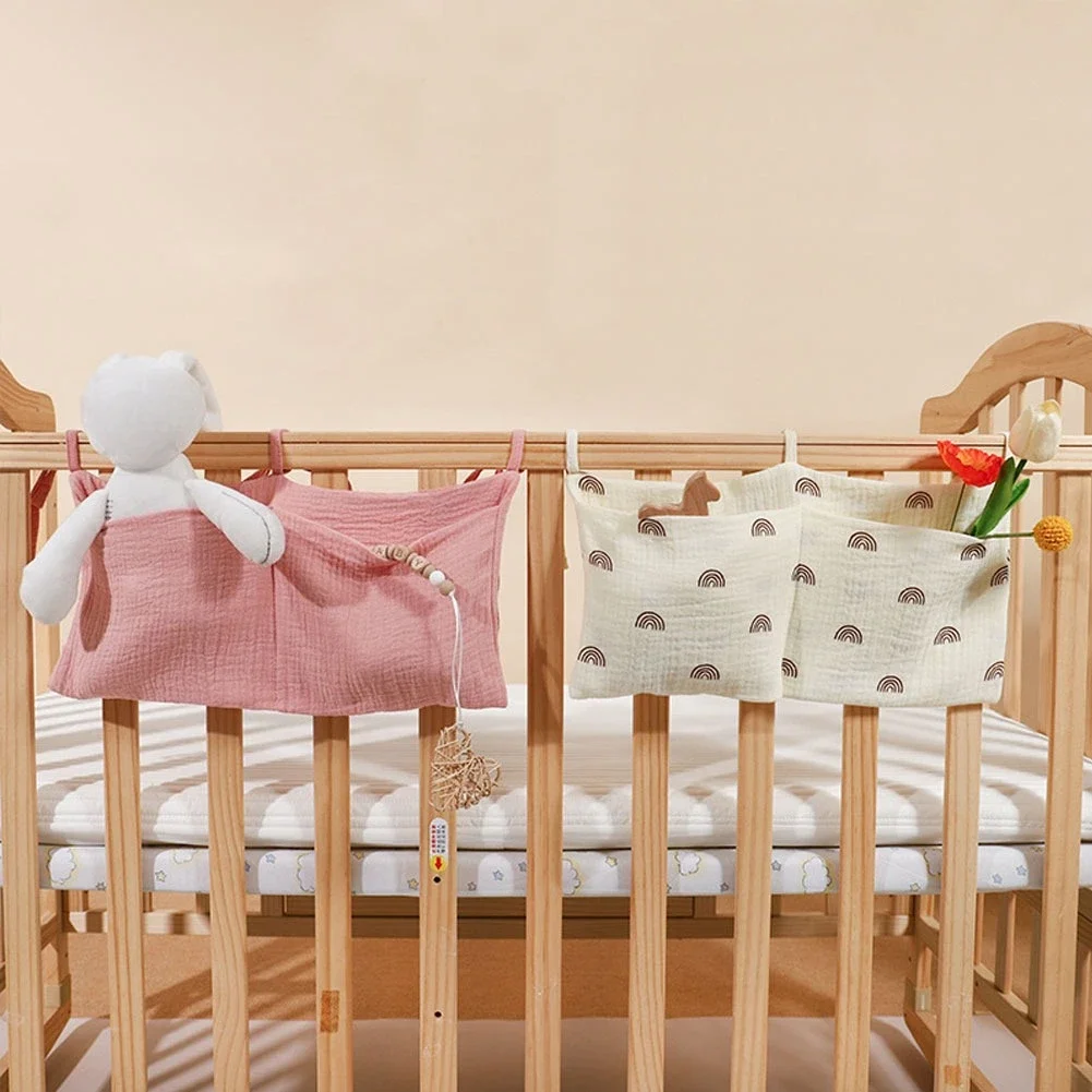 Bolsa de almacenamiento para cuna de bebé, bolsa doble de algodón, organizador de cabecera de cama para recién nacido, ropa de cama para niños, bolsa de juguetes para pañales