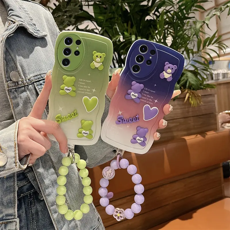 

3D Wavy Gradient Sweet Bear Phone Case for Samsung Galaxy S23 S22 S21 Plus S23 S22 S21 Ultra S21 S20 FE S20 Lite Case Cover