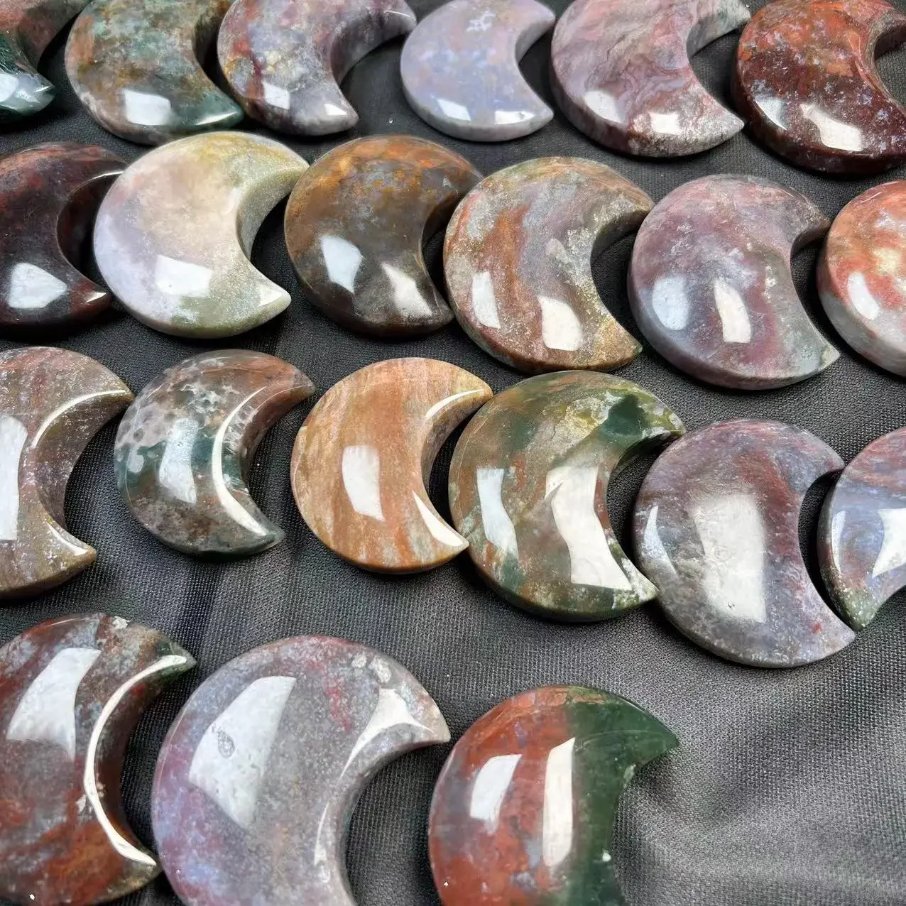 

# Hot Sales High Quality Beautiful Ocean Jasper Moon Hand Carved Polishing For Meditation Home Office Decoration