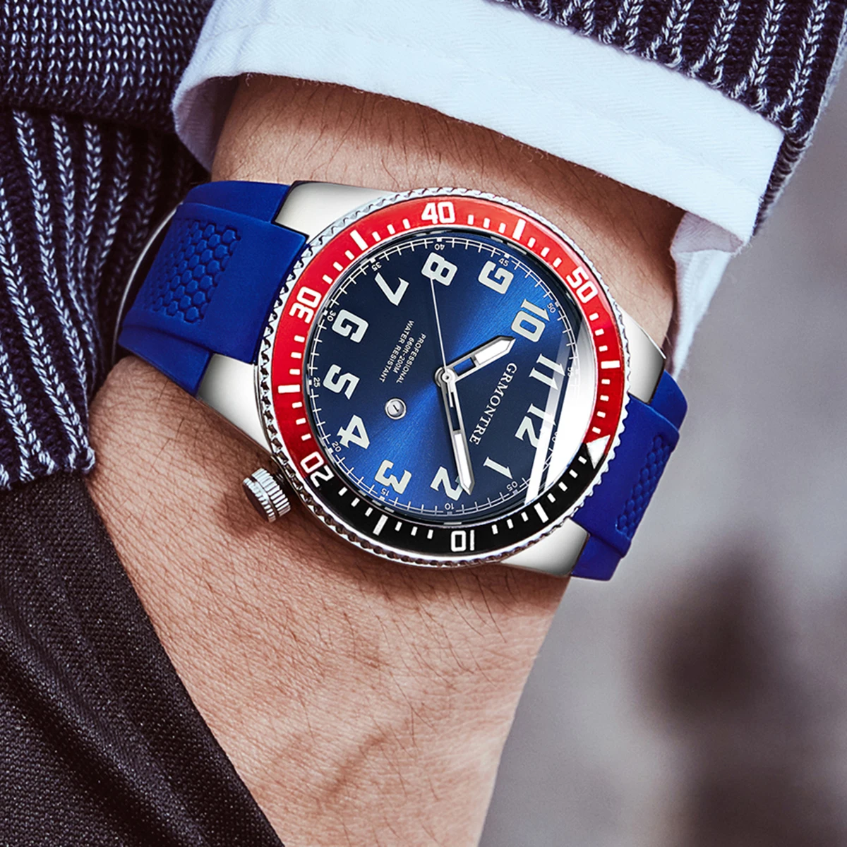 GRMONTRE Stainless Steel Watch Men's European and American Business Leisure Quartz Watch Diver Waterproof Outdoor Sports Watch