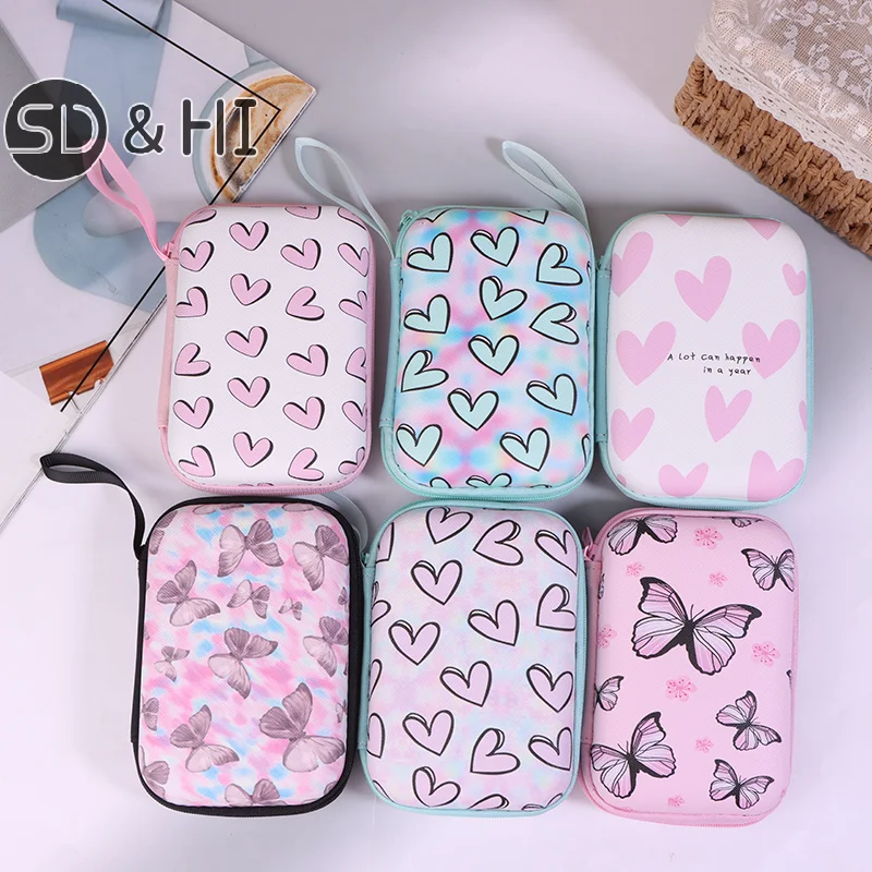 Heart Butterfly Headphone Data Cable Storage Bags Charger Power Bank Rectangular Box Zipper Bag Pocket Pouch