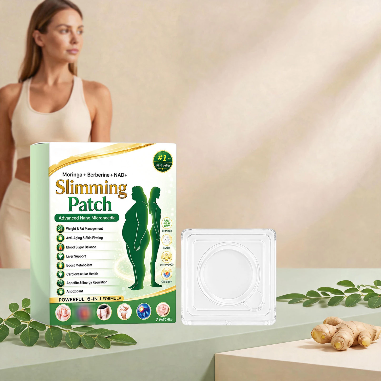 Moringa+Berberine+Nads+Slimming Patch Ultra-Thin Microneedles Painless Hypoallergenics For Weight Management For Body Slimming