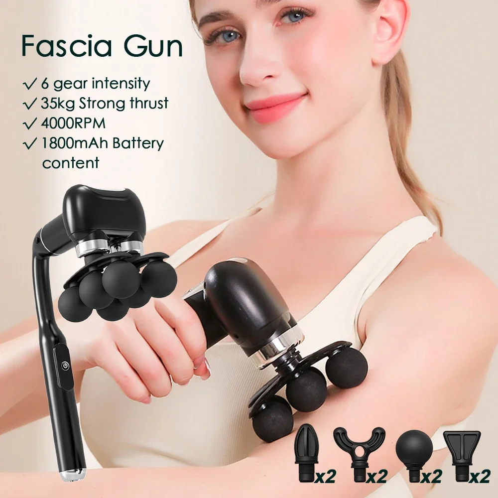 

Массажный пистолет для тела с 6 насадками, высокочастотная вибрация, для шеи, плеч, талии, спины, ручной массажер для фасций