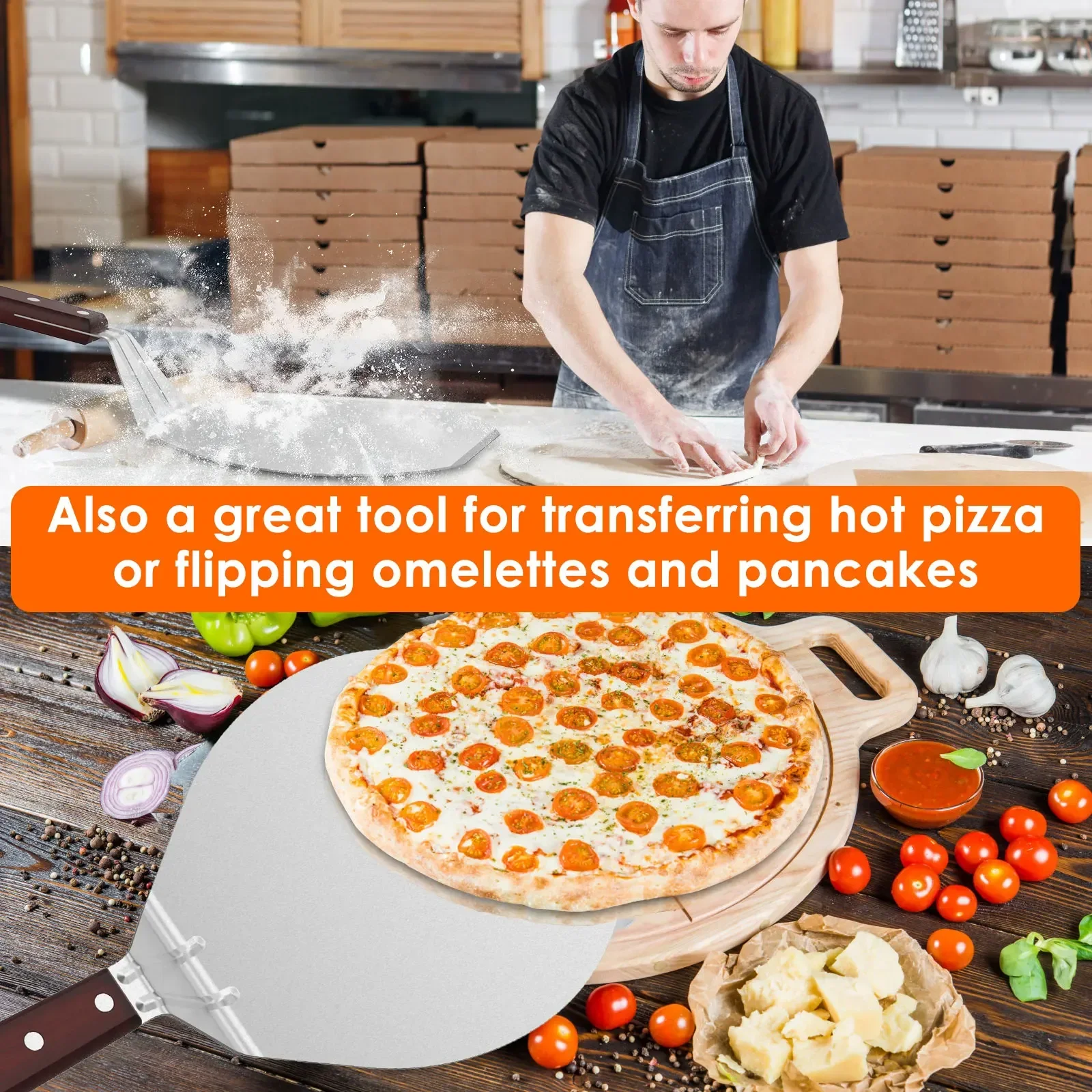 12-Inch Antiaanbaklaag Pizza Shovel Metalen Pizzaschil Met Houten Handvat Gebak En Pizza-Accessoires Voor Keukengadgets Voor Thuis