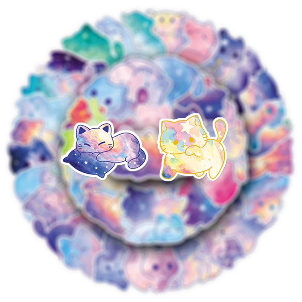 

10/30/50pcs Kawaii Starry Sky Cat Cartoon Stickers Cute Kitten Graffiti Stickers Stationery Laptop Phone Funny Decals Decoration