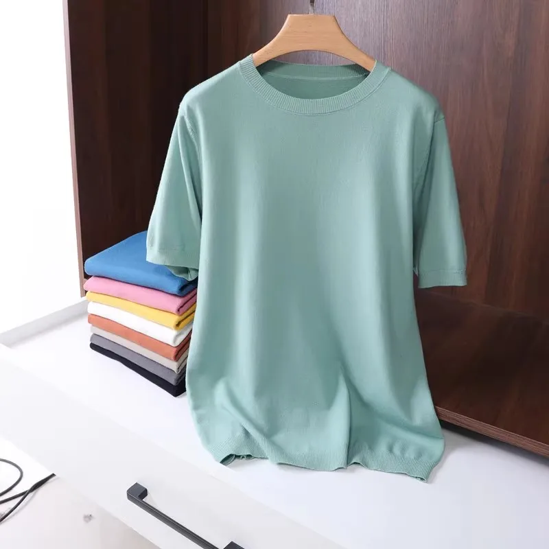 Super Quality Men's Cashmere Short Sleeves Sweaters Breathable Solid Color O-Neck Casual Knitted Pullovers Men Pullover