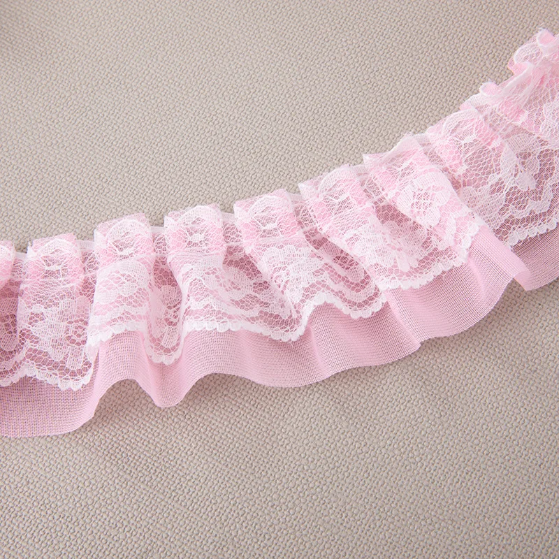 5CM Wide Double Layers 3d Pleated Chiffon Fabric Frilled Needlework Ribbon Dress Collar Ruffle Trim DIY Clothing Sewing Decor