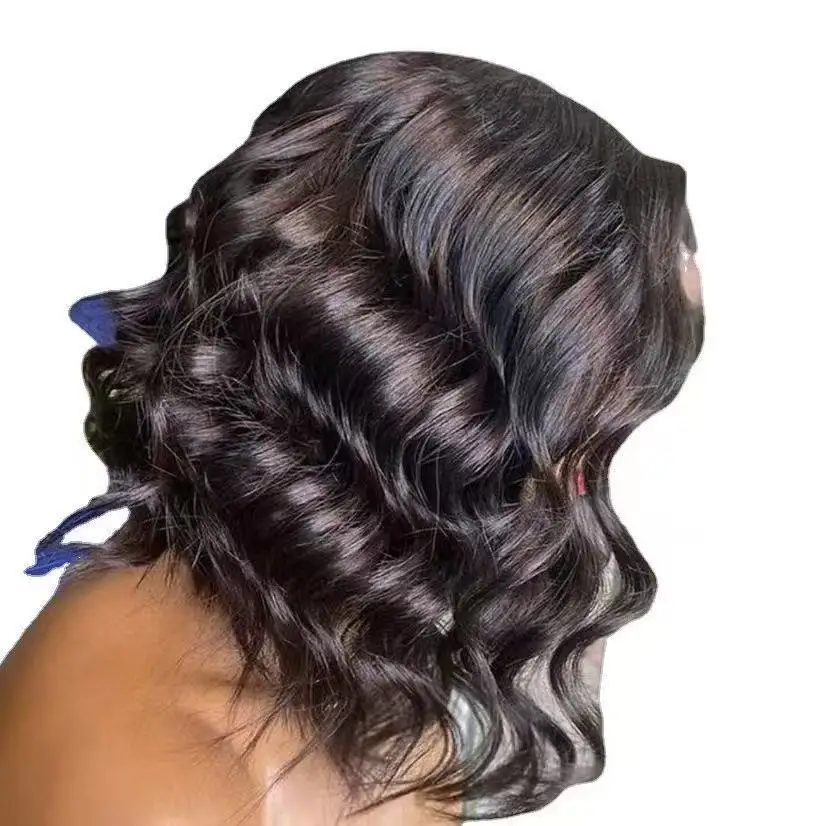 Parrucca Bob corta dell'onda del corpo Parrucca anteriore in pizzo 13x4 per capelli umani 14 pollici Capelli Remy brasiliani al 100% pre pizzicati con i capelli del bambino