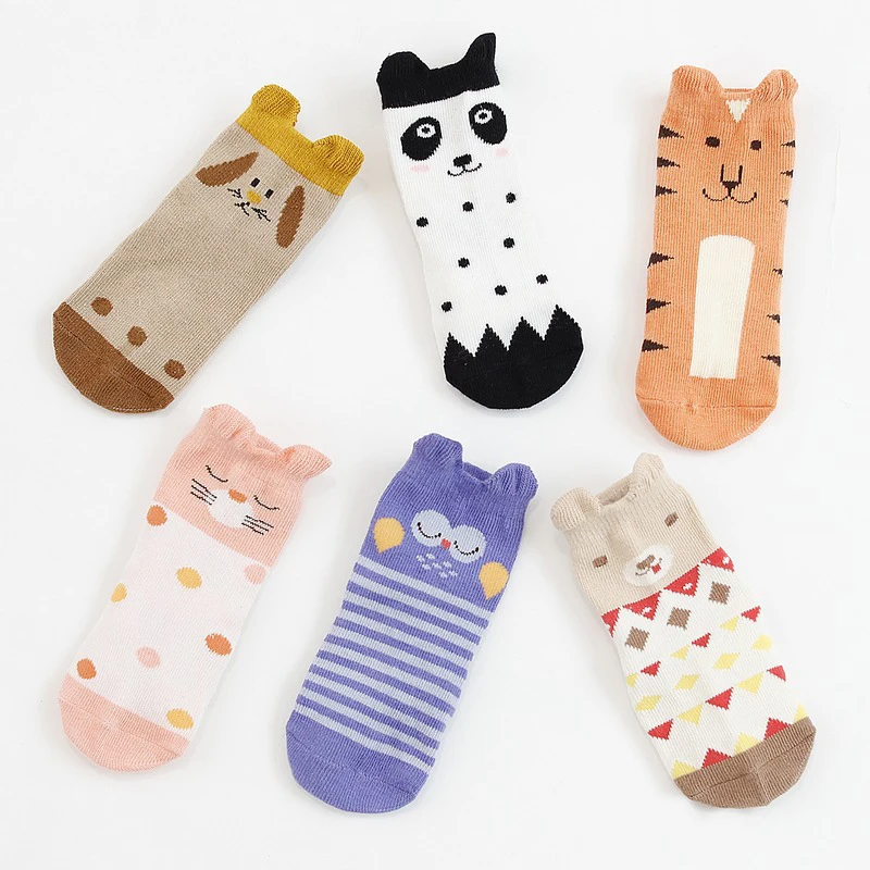 Baby Children\'s Non-Slip Cotton Socks Soft Breathable Cartoon Animal Style Rubber Floor Socks Infant Kids Newborn Accessories