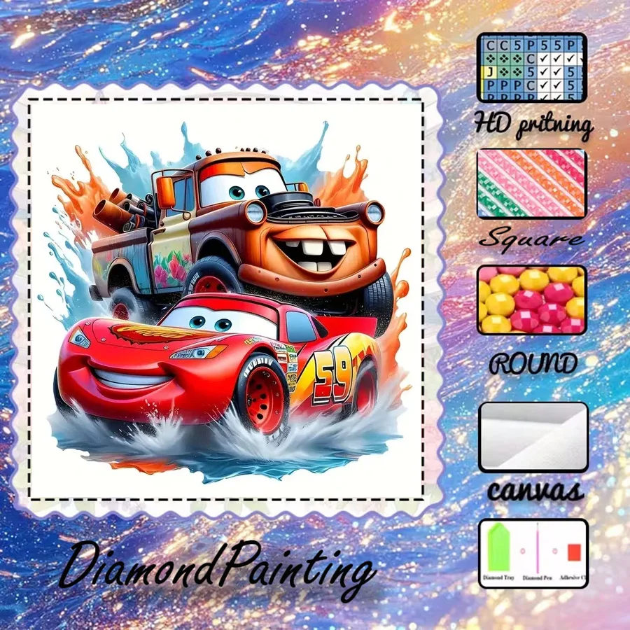 

1 Piece - Potdemiel-5D-DIY - Flocking Cloth - Special Drills - Diamond Painting Set - Red Racing Car, Trailer - Diamond Art