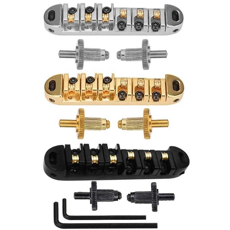 Guitar Tune O-Matic Roller Saddle Bridge & Allen Wrench Combo with Studs Replacements for LP 6-String Electric Guitar