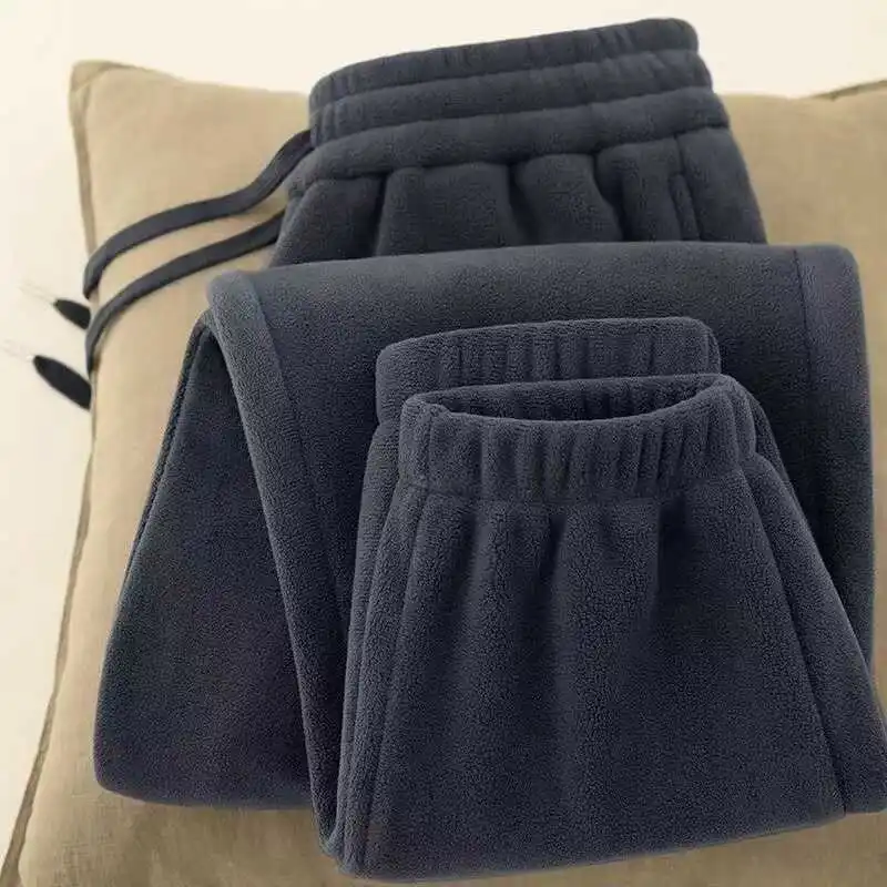 Men's Double-Sided Fleece Long Pants Autumn Winter Thickened Warm Casual Loose Fit Sweatpants Elastic Waistband  Color