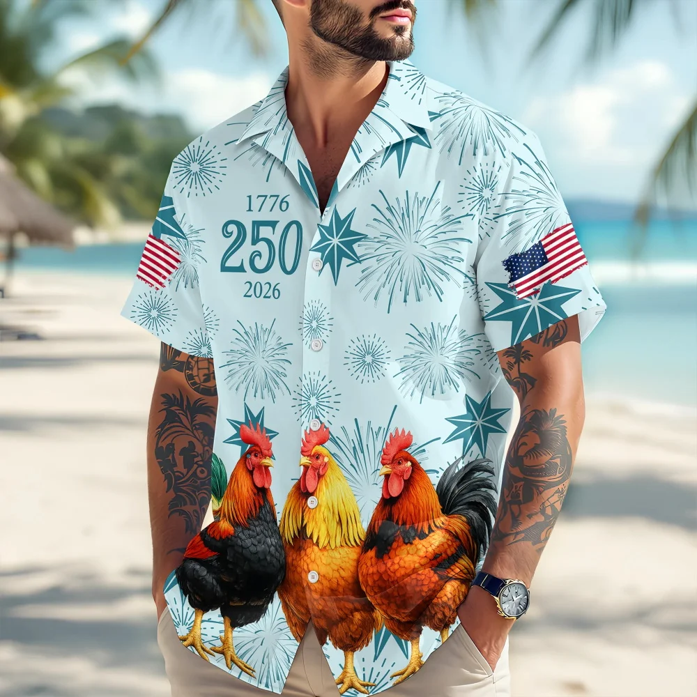 Men's USA 250th Anniversary Eagle Print Hawaiian Shirt Short Sleeve Button Down Beach Shirt For 4th Of July USA Flag Aloha Shirt