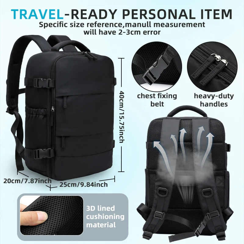 Compacte, vacuümcompressie-reisrugzak met grote capaciteit en luchtpomp Ryanair-goedgekeurde handbagage, meerlaagse laptoptas