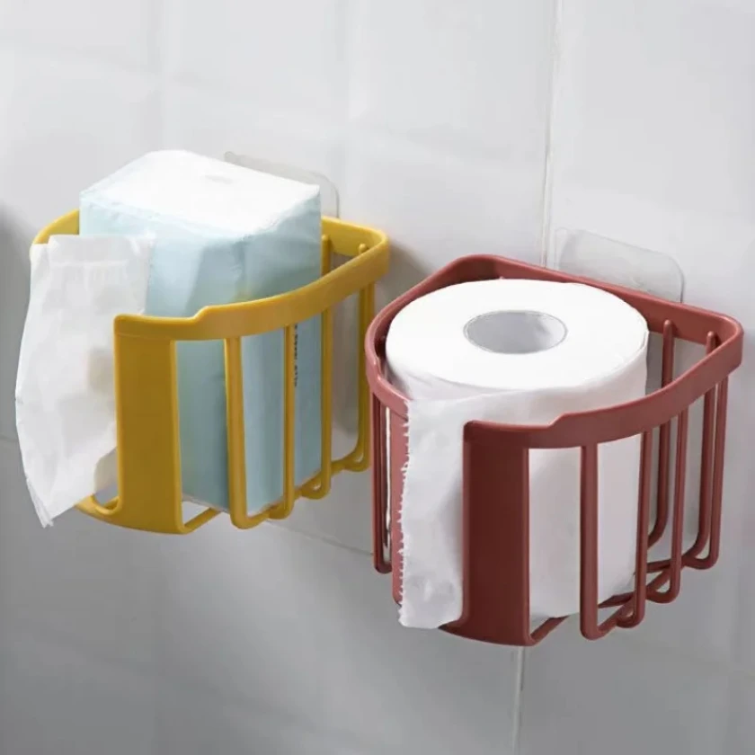 Bathroom Kitchen Tissue Box Punch-free Wall-mounted Sticker Storage Rack Simple Plastic Tissue Box Toilet Paper Holder