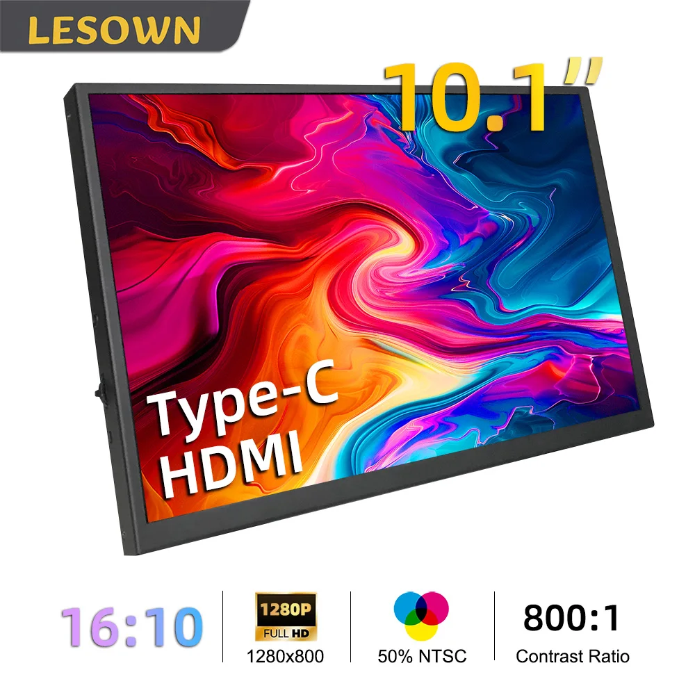 

LESOWN 10.1inch USB‑C External Monitor Mini Display 1280x800 IPS LCD Camera Video Field Monitor Driver-Free Setup for Windows