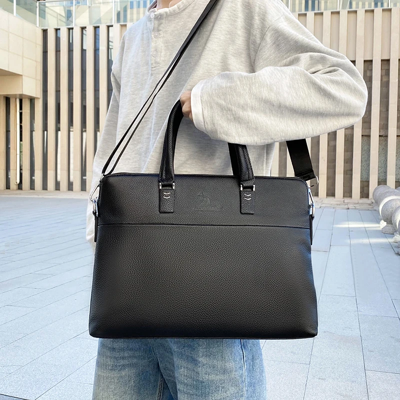 カンガルー本革メンズブリーフケース牛革ハンドバッグビジネスショルダーバッグ 15.6 インチラップトップバッグ сумка для ноутбука кожаная