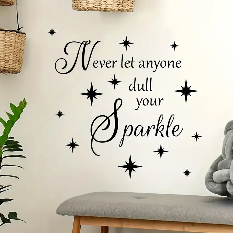 1pc Wall Art Decal - Never Let Anyone Dull Your Sparkle Trendy Lovely Motivating Fun Positive Quote Sticker For Bedroom Playroom