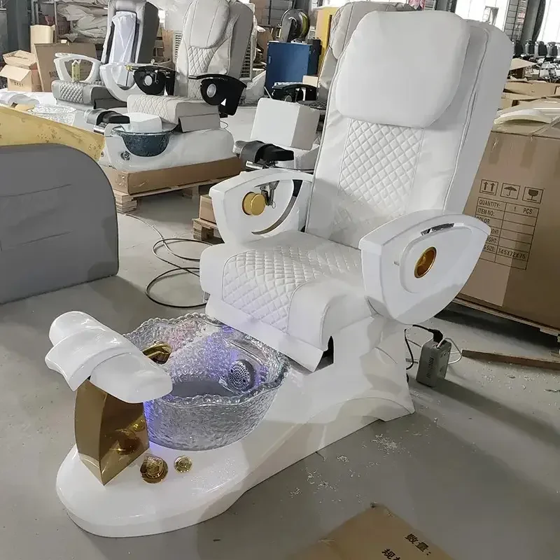 

Factory Customized Pedicure Chairs Pipeless White Gold Manicure Pedicure Foot Spa Chair
