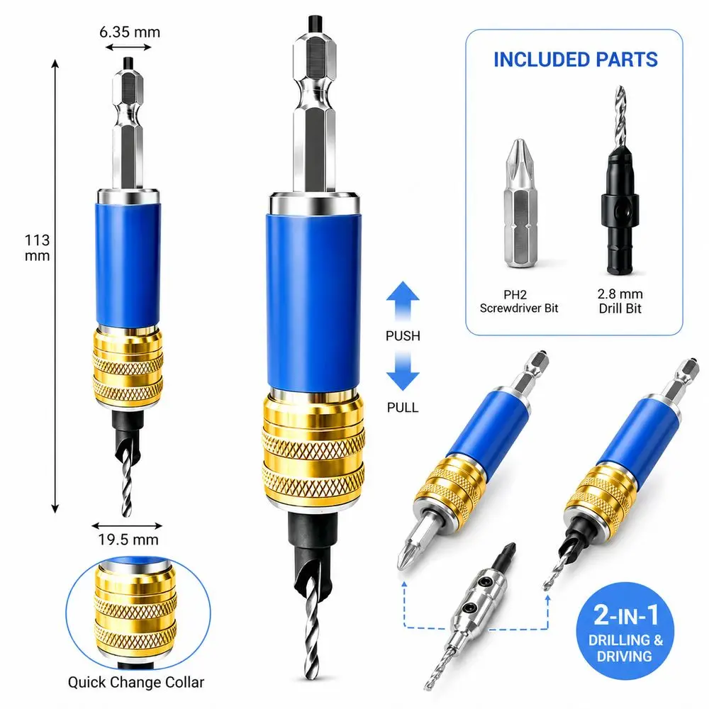 2in 1 Woodworker Countersink Drill Bit Hex Shank Quick Change Salad Drill Driver Bit Magnetic Bit Retention Woodworking Tools