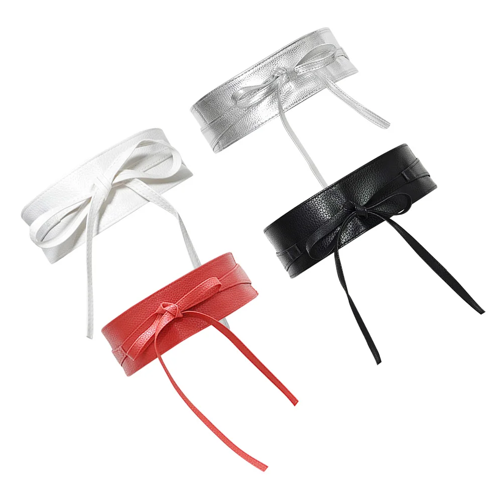 

4PCS Tie Waist Belt for Women Silver Double Loop PU Fashionable Stylish Cozy Comfortable Long Lasting Skirt Dress