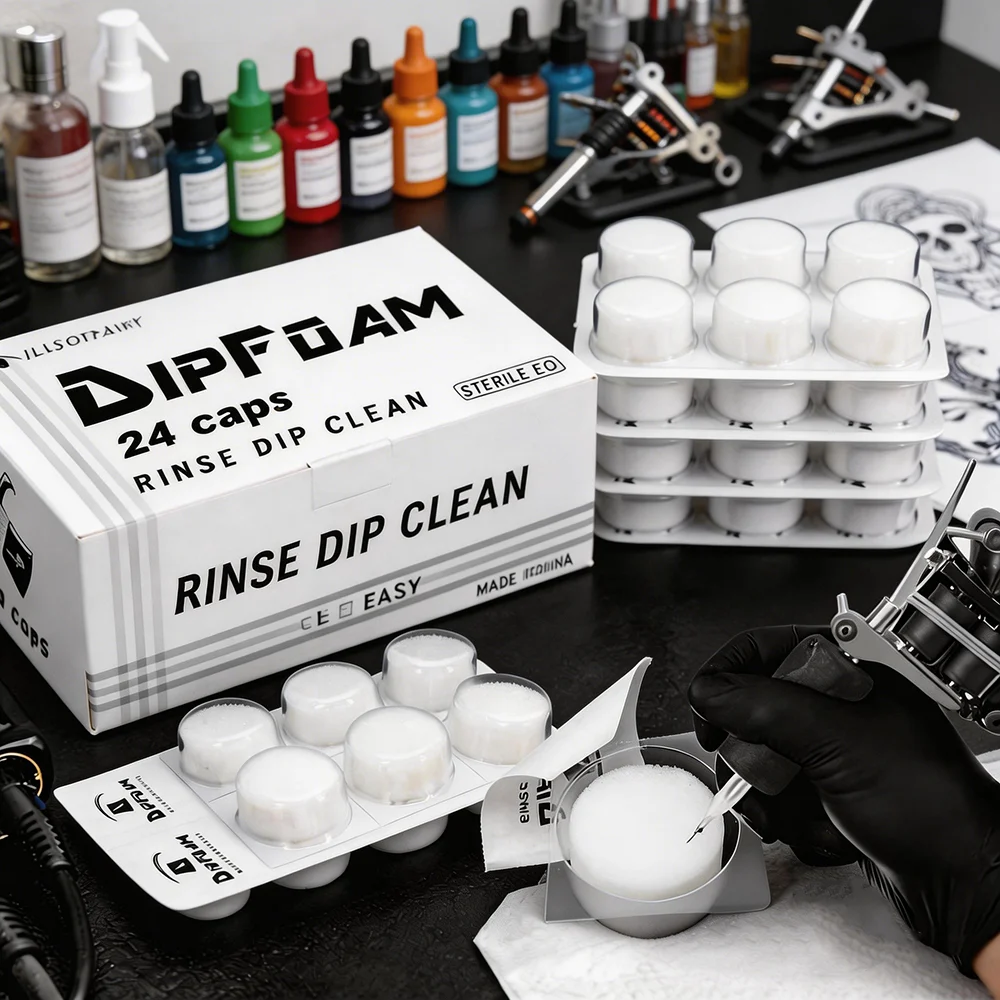 48/24/3Pcs Tattoo Dip Foam Disposable Sponge Caps Absorbent for Needle Cleaning Ink Removal Tip Rinse Dip Cup Tattoo Accessories