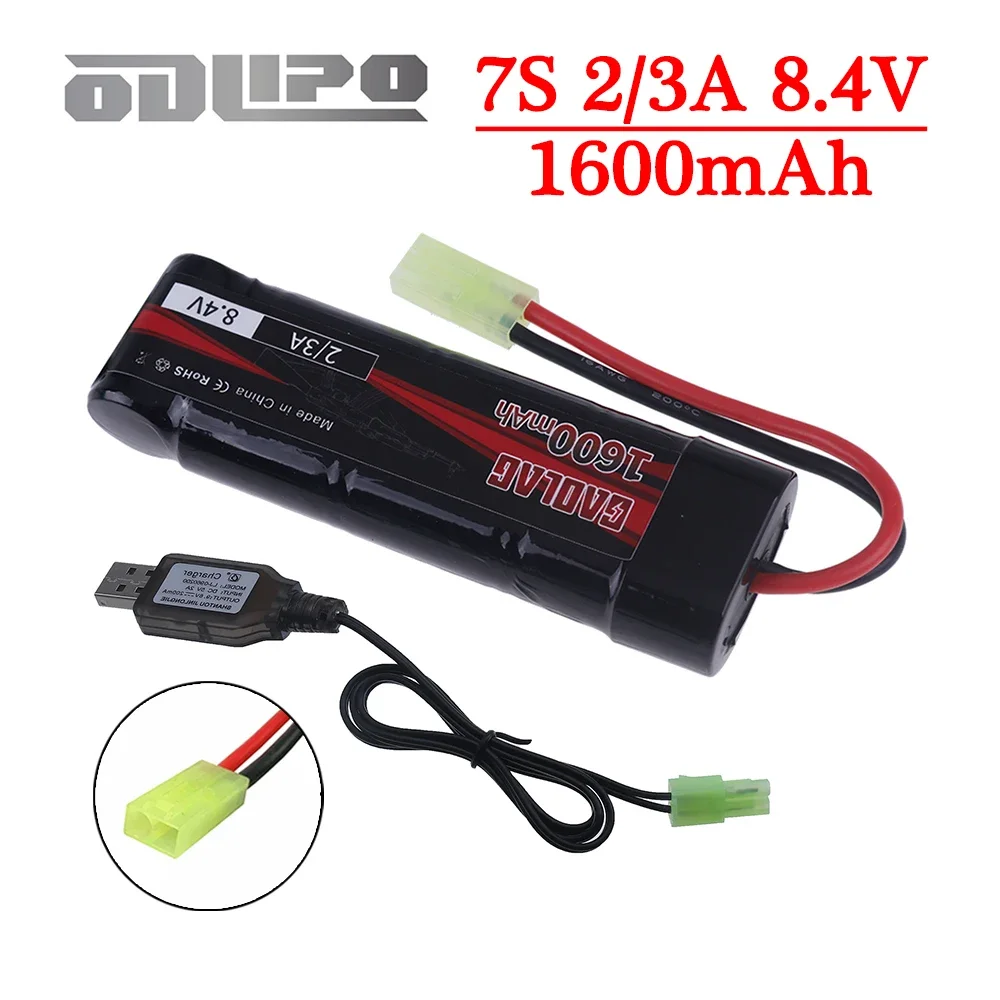 8.4V Airsoft Battery Flat Pack Batteries NiMH 1600mAh with Mini Tamiya Connector for Air Gun MP5 M60 Scar M249 M240B G36