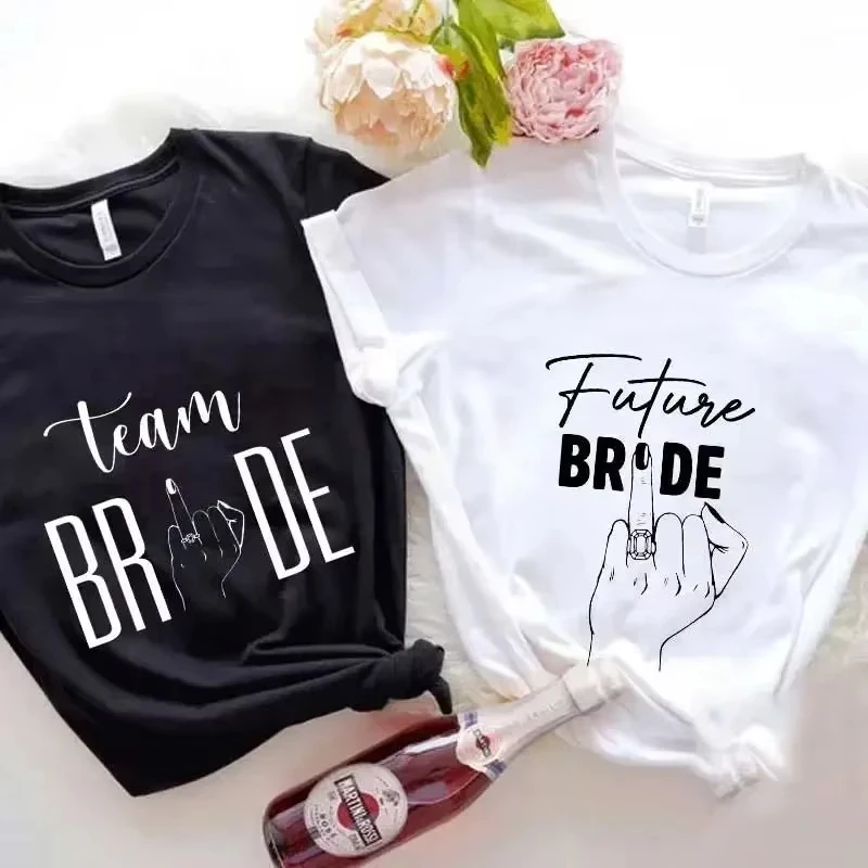 Fashion Y2k T Shirts G Future Bride Wedding Bachelorette T-shirt Short Sleeve Bride Ring Finger Bride Team Wedding Party Tee
